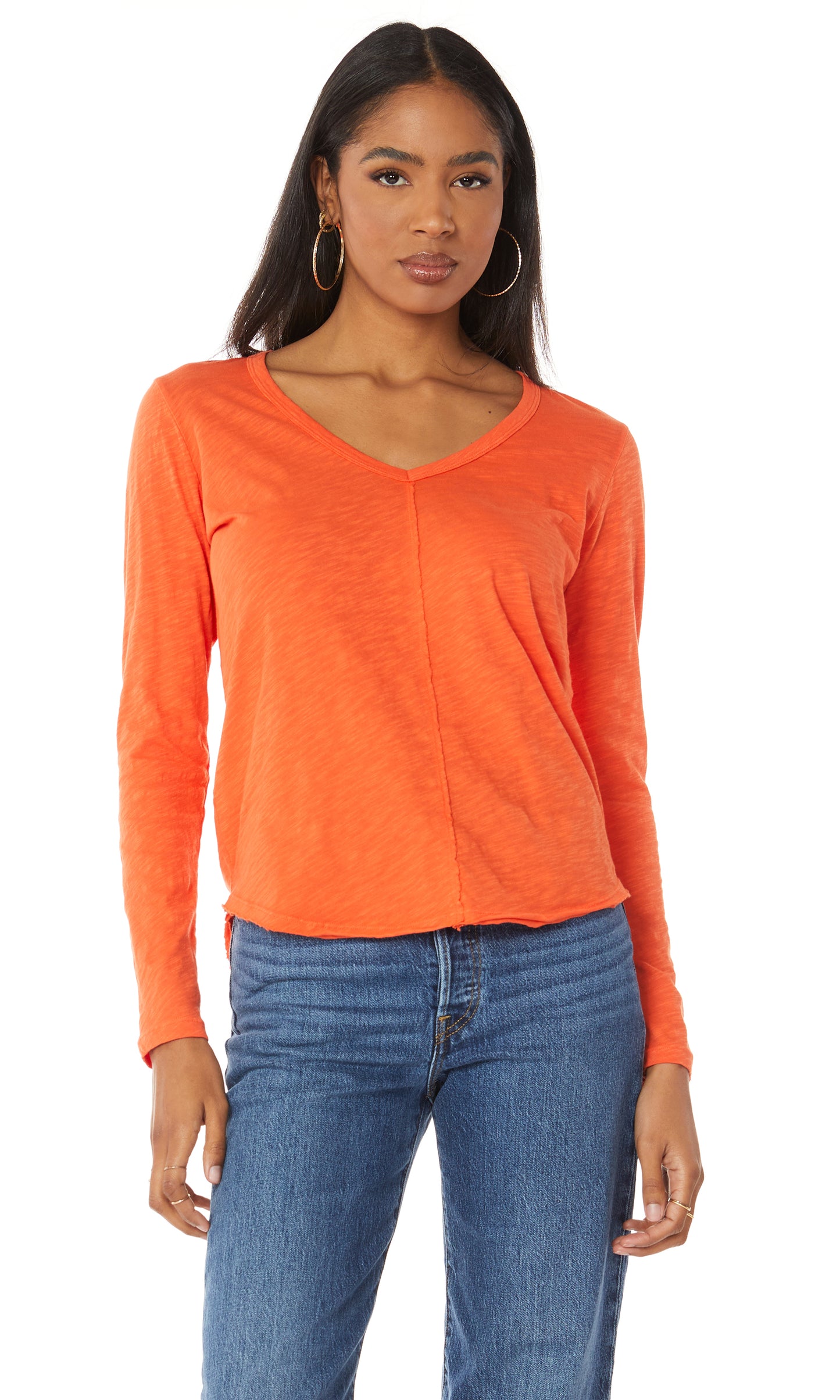 bobi v-neck ls seam tee