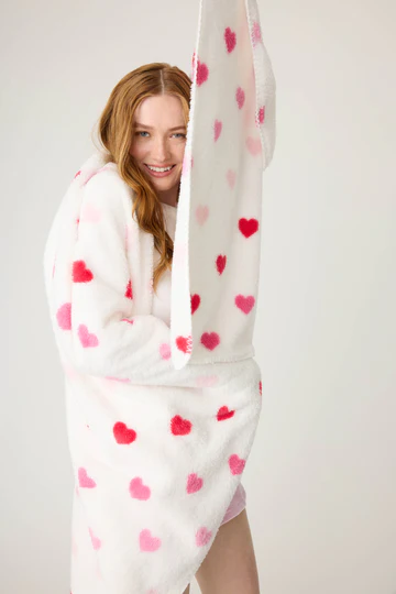 PJ Salvage Plush Ivory Blanket with Pink Heart Pattern