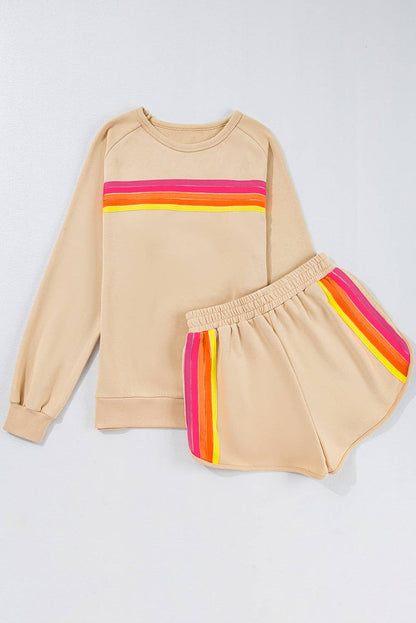 Kenzie | Stripe Pullover and Shorts Two Piece Casual Set