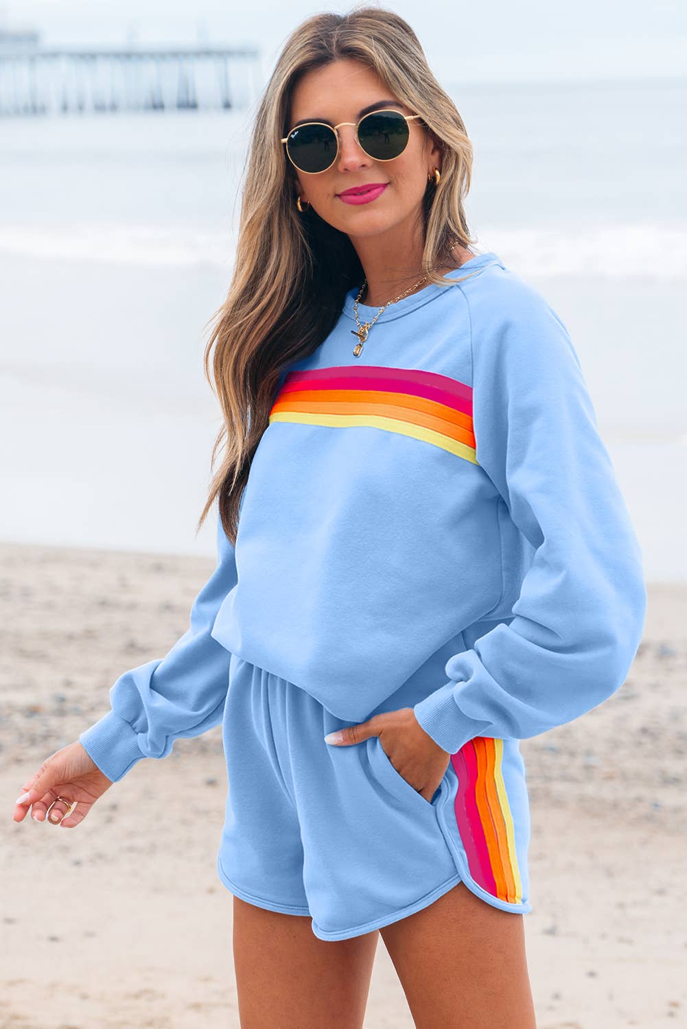 Kenzie | Stripe Pullover and Shorts Two Piece Casual Set