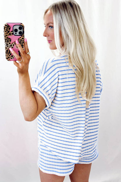 Laney | Stripe Knit Top and Drawstring Shorts Set