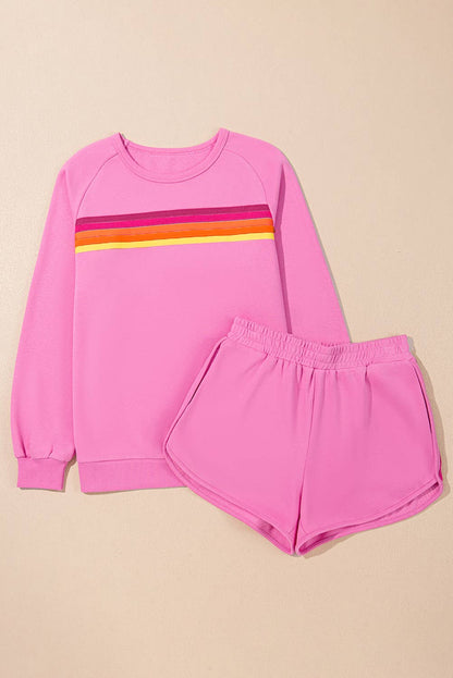 Kenzie | Stripe Pullover and Shorts Two Piece Casual Set