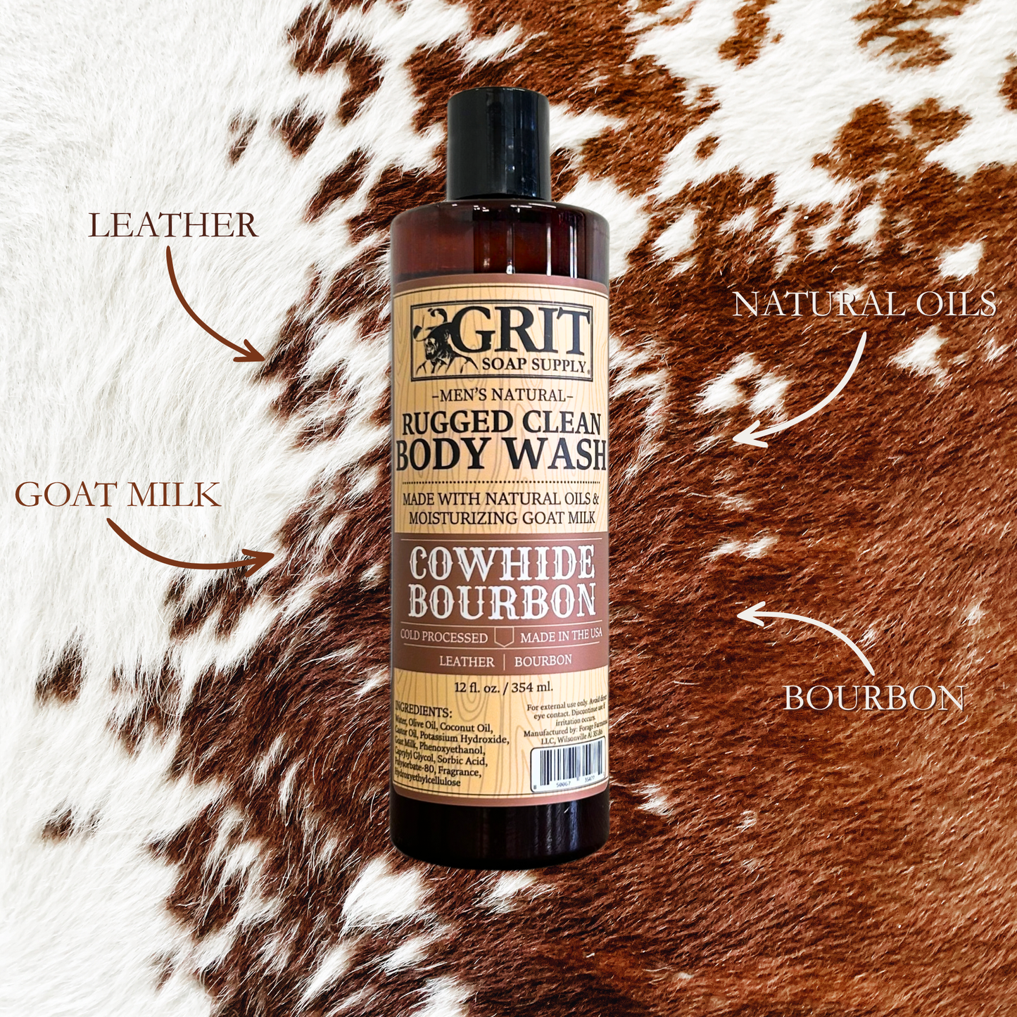 Cowhide Bourbon Goat Milk Body Wash| Natural Men's Body Wash