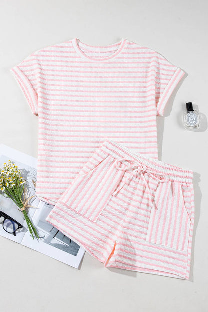 Laney | Stripe Knit Top and Drawstring Shorts Set
