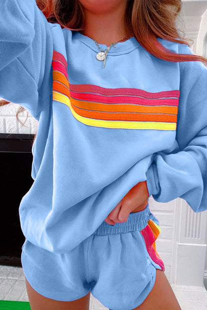 Kenzie | Stripe Pullover and Shorts Two Piece Casual Set
