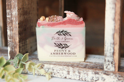 Peony & Amberwood Cold Process Bar Soap, 4.5 oz.