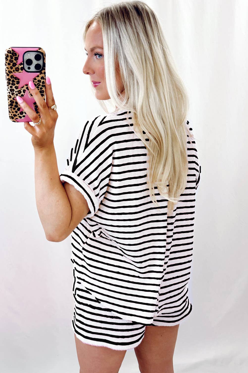 Laney | Stripe Knit Top and Drawstring Shorts Set