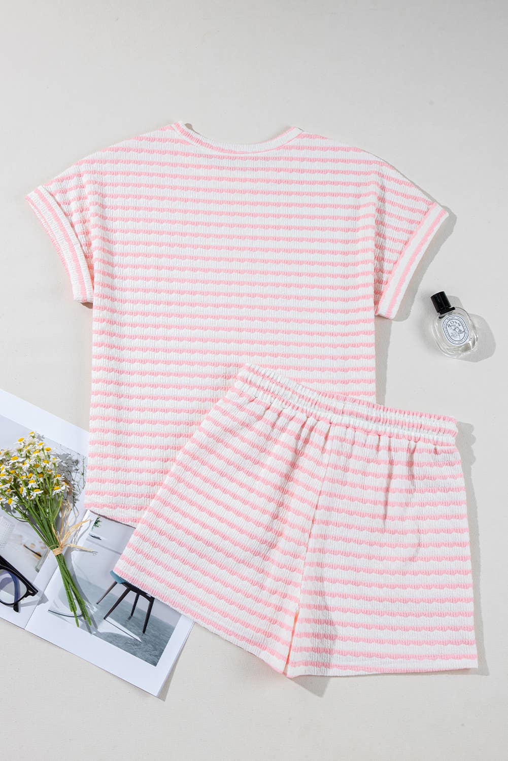 Laney | Stripe Knit Top and Drawstring Shorts Set