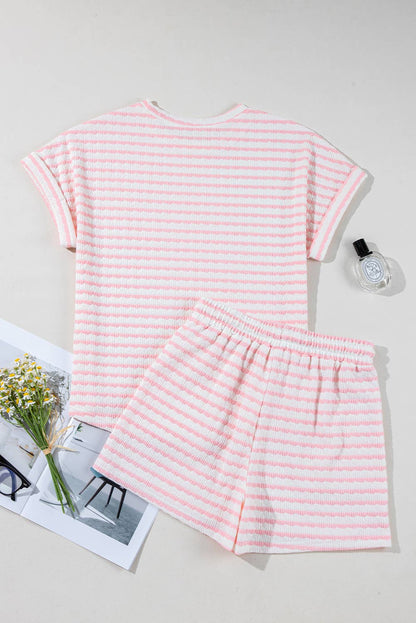 Laney | Stripe Knit Top and Drawstring Shorts Set
