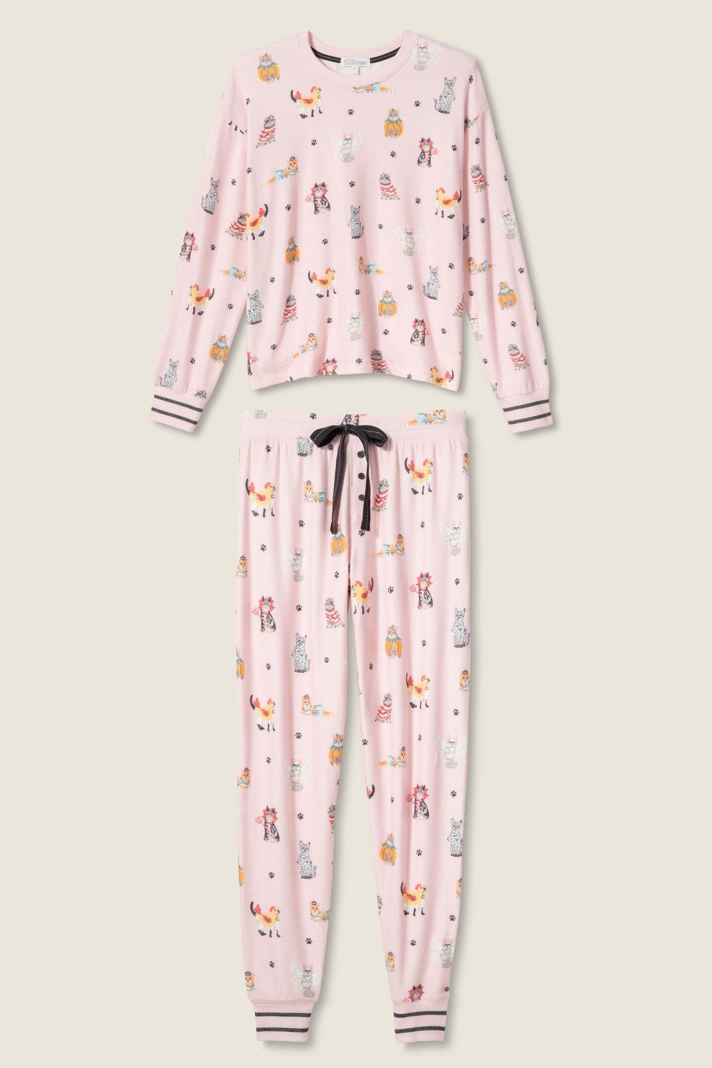 PJ Salvage Halloween Cat Print PJ Set