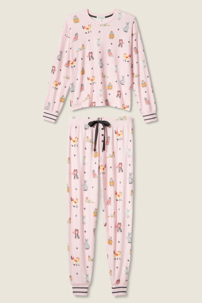 PJ Salvage Halloween Cat Print PJ Set