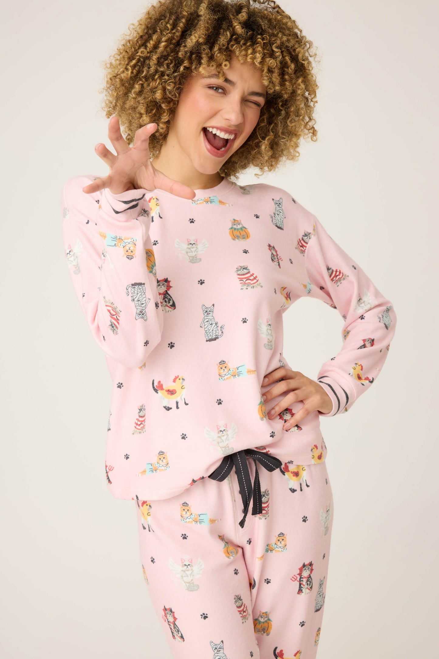 PJ Salvage Halloween Cat Print PJ Set