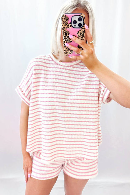 Laney | Stripe Knit Top and Drawstring Shorts Set