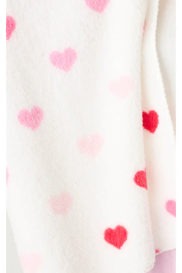 PJ Salvage Plush Ivory Blanket with Pink Heart Pattern